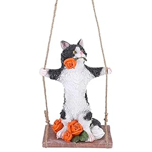 Garden Yard Statue, Cute Resin Animal Statue, Tree Hanging Decor, voor Park Garden Yard(Black cat on swing)