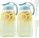 Frcctre 2 Pitcher d'eau en plastique avec couvercle, 74 Oz clair étanche à l'air Boissons Poitier Jus Conteneur d'eau Carafe Réfrigérateur Jug pour jus, café, thé glacé, citronade, résistant à la chaleur & Éclat
