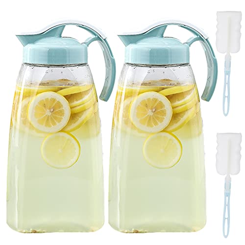 Comparison: Best Container For Lemon Water 7 Frcctre 2 Pack Plastic Water Pitcher with Lid, 74 Oz Clear Airtight Beverage Pitcher Juice Container Water Carafe Fridge Jug for Juice, Coffee, Iced Tea, Lemonade, Heat Resistant & Shatter-proof