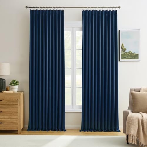 Navy blackout curtains, 72x105 two-panel set with hooks