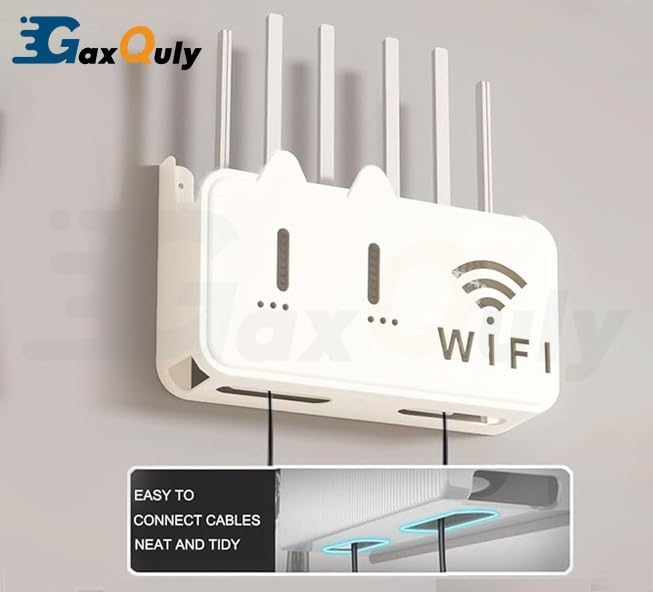 GaxQuly Self-Adhesive WiFi Storage Box, WiFi Router Holder Case Wall Mount-Universal Wall Shelf for Modem, Set-Top Box, Smart Devices-Space-Saving Cable Organizer Stand for Home & Office (Multicolor) 3