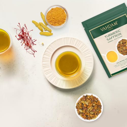 image for VAHDAM, Turmeric Saffron Herbal Tea Loose Leaf 100g (50 Cups, 3.5oz) B