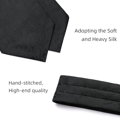 Image of HISDERN Ascot Ties for Men Paisley Floral Ascot and Pocket Square Set Classic Self Tie Mens Cravat Handkerchief for Wedding
