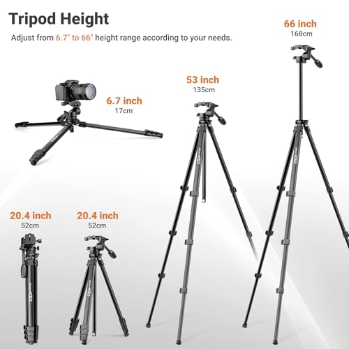 66" Travel Tripod for Camera, Aluminum Compact Tripod - Lowest price - image 8
