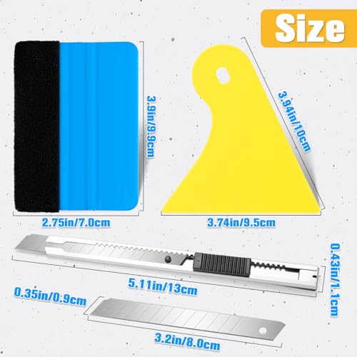 Image of Vinyl Wrap Tool Kit for Car Window Tint Installation, 4 inch Felt Edge Squeegee, Corner Plastic Scraper, 9mm Retractable Utility Knife & Blades, Wraps Applicator Tools for Car Wrapping
