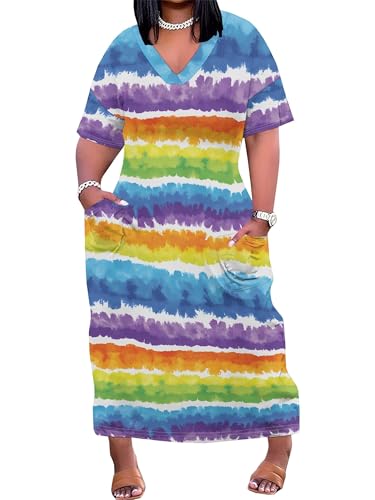 Image of PinkPatty Women's Plus Size Short Sleeve Maxi Dress Casual Loose V Neck Long Dress with Pockets