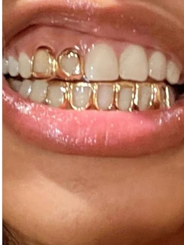3PC Gold Grillz Set Open Face Hip Hop Teeth Jewelry Gold Plated Dental Caps for Top Bottom Removable Grills for Men Women (Silver)3