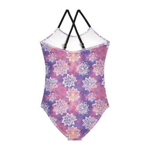 senya Girls Swimsuits One-Piece Swimwear Tie Bathing Suit Beach Summer Round Neck 7-8T Tie Dye Line Drawing Mandala2