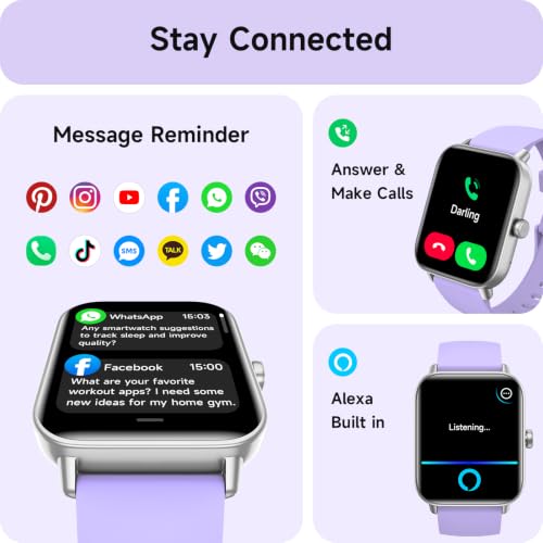 Smartwatch Damen mit Telefonfunktion,1.8" Smart Watch Fitnessuhr mit Whatsapp und Alexa,Herzfrequenz Schlafmonitor… – Ansicht 3