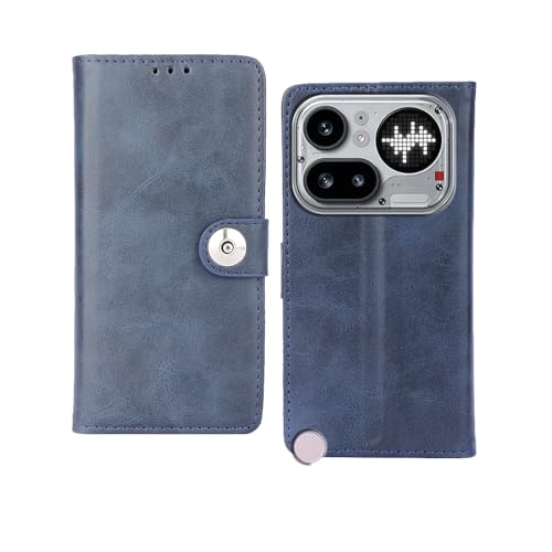 Image of amazon basics Nothing Phone 4A Pro 5G Flip Cover | Card Pockets Wallet & Stand | Flip Cover for Nothing Phone 4A Pro 5G (Blue Button)