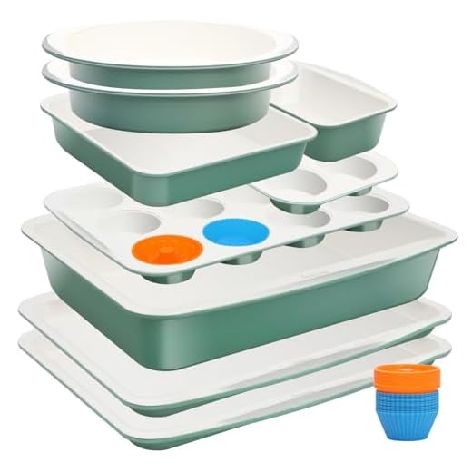 Ymiton Ceramic Nonstick Baking Pans Set, Non Toxic 33 PCS Stackable Bakeware Sets, 550°F Oven Safe Baking Sheet & Pans, Warp-Free, Dishwasher Safe, PTFE/PFOA/PFOS-Free (Green)