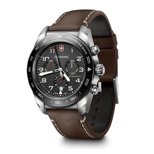 Image of VICTORINOX Swiss Army Wristwatch, Men's, Chronograph, Analog, Waterproof, Quartz, Stainless Steel Case, Stainless Steel Bracelet, Leather, Rubber Strap, Strap Replacement, Branded Gift