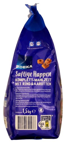 Edeka Saftige Happen mit Rind und Karotten Komplett-Mahlzeit für Hunde, 5er Pack (5 x 1,5 kg)