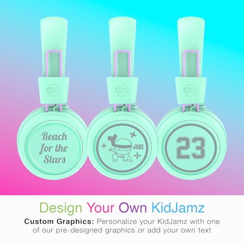 Image of MEE audio KidJamz KJ55BT Personalized Bluetooth Wireless Safe Listening Headphones for Kids w /Custom LED-Backlit Design, Volume Limiter, Microphone; Kids Headset for School /iPhone /iPad /Tablet (Mint)