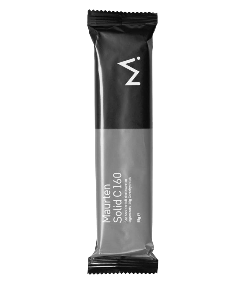 Maurten Solid 160C Cacao - Caja de 12 Mini Barras Energéticas - Aprox. 40g de carbohidratos y 160 kcal por barrita (55g) - Para deportes de resistencia, sin gluten