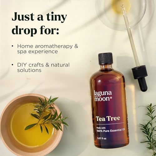 Image of Lagunamoon Australian Tea Tree Essential Oil (150ml) - XXL Bottle with Drops for Candle Making Scents and Cleaning Products - Fragrance Oil for Aromatherapy, Relaxation, Diffusers, Yoga, Home Care