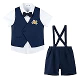 [LOLANTA] キッズ フォーマル 男の子 半袖 子供 スーツ サスペンダー付き 6点セット 夏 結婚式 発表会 お呼ばれ 誕生日 ネイビー 110