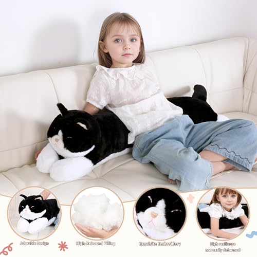Image of 32 inch Large Stuffed Animal Cat Plush Toy, Big Long Cat Stuffed Animal Body Pillow, Black & White Kitty Stuffy Plushie Gift for Kids Boys Girls, Birthday