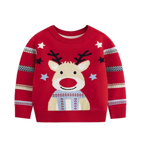 Image of Girl Ugly Christmas Sweater - Boy Double Layer Knitted Reindeer Holiday Xmas Pullover Sweater Kids 2-9 Years Old