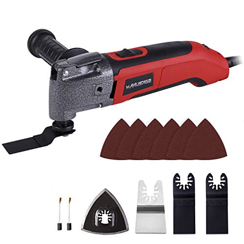 MANUSAGE 2.5 Amp Oscillating Tool,Variable Speed Oscillating Multi Tool Kit with 3.5°Oscillation Angle,Quick Blade Change System and 13pcs Accessories for Cutting,Sanding and Grinding
