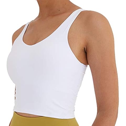 Meslong Women's Longline Sports Bra Yoga Crop Tank Tops Wirefree Padded Gym Running Workout (White,10) Cover