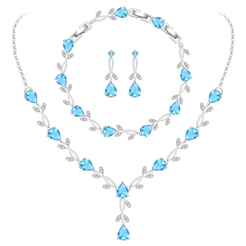 Image of GZWHD Wedding Jewelry Sets for Bride Bridesmaid Women Cubic Zirconia Necklace Earrings Bracelet Set Gift for Mother Friend Wife Daughter Sister Party Prom Jewelry