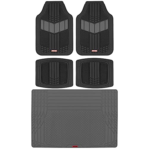 MotorTrend 2-Tone Automotive Car Mats & FlexTough TrunkShield for Back of SUV, Sedan & Coupe Trunk Cargo Liner Cover, All Weather Heavy Duty Protection, Universal Trim-to-Fit, 47.5  x 32.2 in