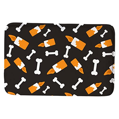 Image of Halloween Printed Doormat Decor Front Door Carpet Area Rug Black Bones