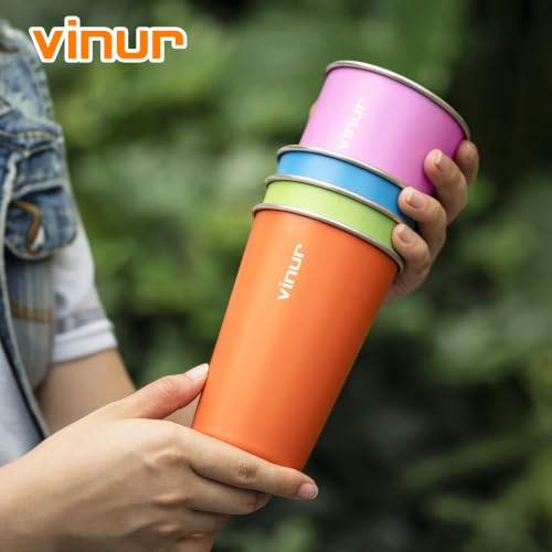 Stainless Steel Cups-16 oz Colorful Stackable Metal Drinking Glasses 8 Pcs by VINUR - Used condition - Image 8