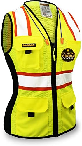 KwikSafety (Charlotte, NC FIRST LADY Safety Vest for Women (SNUG-FIT) 9 Pockets Premium Class 2 Custom High Visibility Reflective ANSI OSHA Fitted Construction Work W/ Zipper | Yellow Medium