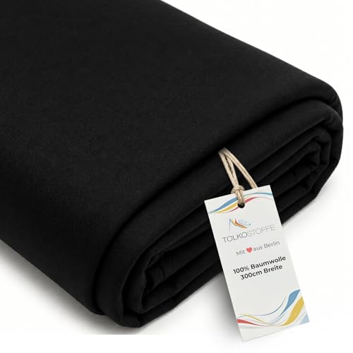TOLKO Bühnen Molton Stoff schwarz B1 schwer entflammbar 300cm breit | Vorhänge Hintergrund Fotostudio Messe Theater Kino 2mm dick Moltonstoffe Bühnenmolton Meterware Baumwollstoffe zum Dekorieren