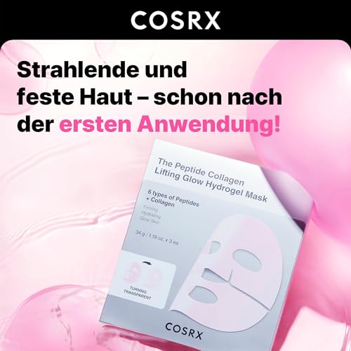 COSRX The Peptide Collagen Lifting Glow Hydrogel Gesichtsmasken Hautpflege 3 Stück, Kollagen Gesichtsmaske, Reise-Essentials, Overnight Gesichtsmaske, Korean Skincare