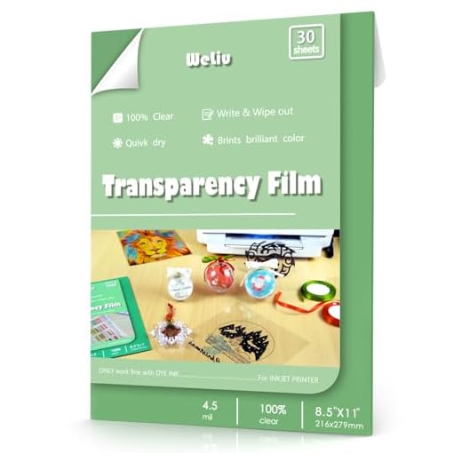 Weliu Transparency Sheets for Inkjet Printers, 30 Sheets 8.5" X 11", Clear Acetate Sheets, Inkjet Transparency Film & Transparency Paper for Overhead Projectors