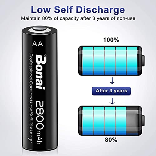 Bonai Aa Rechargeable Batteries 2800Mah High Capacity 1.2V Ni-Mh Low Self Discharge Aa Battery-16 Count #TOP2