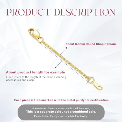 14k Gold Necklace & Bracelet Extender Chain, 1"/1.5"/2"/3"/4"/5" Durable Removable Gold Extension Chain2