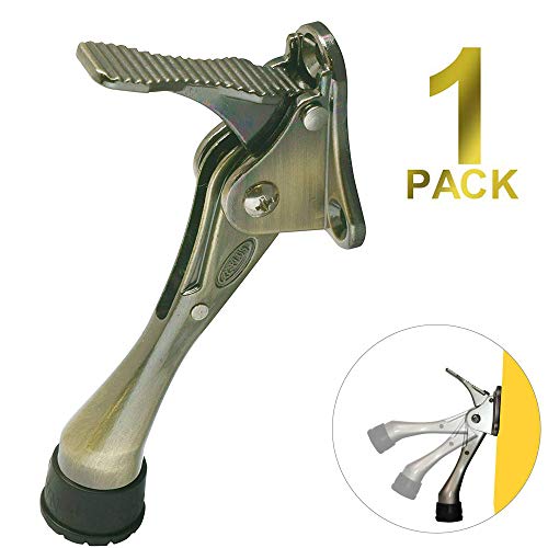 One-Touch semi-Automatic Door Stop - 4 inch Door Stopper with a Height-Adjustable Rubber