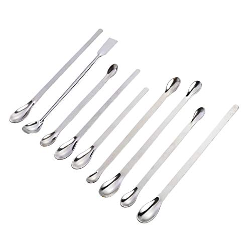 Cucharas de acero inoxidable de Ukcoco 9 en 1, cucharas de laboratorio, espátula de mezcla, longitud 16, 18, 20, 22 cm, plata