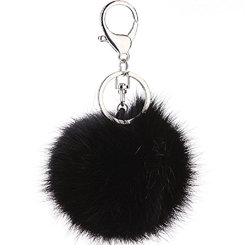 CHMING Cute Genuine Rabbit Fur Ball Pom Pom Keychain for Car Key Ring Handbag Tote Bag Pendant