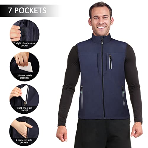 Clumor Men's Running Golf Vest Windproof Reflective Sports Outerwear Lightweight Softshell Short Sleeve Jacket For Cycling Hiking（M/Blue #TOP2