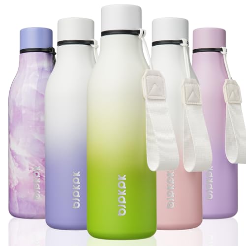 Image of BJPKPK Insulated Water Bottles, 18 oz Stainless Steel Metal Water Bottle with Strap, BPA Free Leak Proof Jugs, Mugs, Flasks, Reusable Thermal Flasks for Sports & Travel, Elegant Green