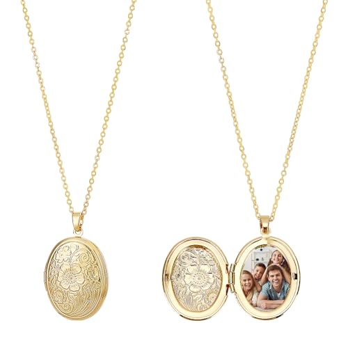 UNICRAFTALE Juego de 2 medallones flotantes chapados en oro de 18 quilates, colgante de marco de fotos, colgante de metal ovalado, colgante de foto de recuerdo, para manualidades, collares
