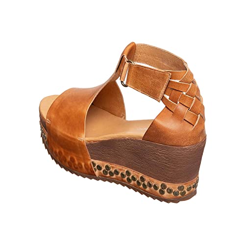Antelope Women's Kalona 41 Tan Leather Wedge Platform Sandals #TOP4