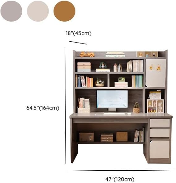 Simple Computer Desk with Hutch & Filing Cabinet, Modern Study Table for Home Office, Natural Finish, 39 L x 18 W x 64.5 H, Space-Saving Shelving Unit