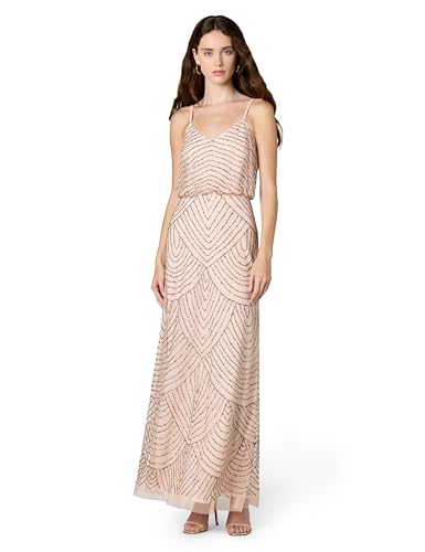 Adrianna Papell Women's Missy Long Beaded Blouson Gown, Blush/Gold/Pink, 12