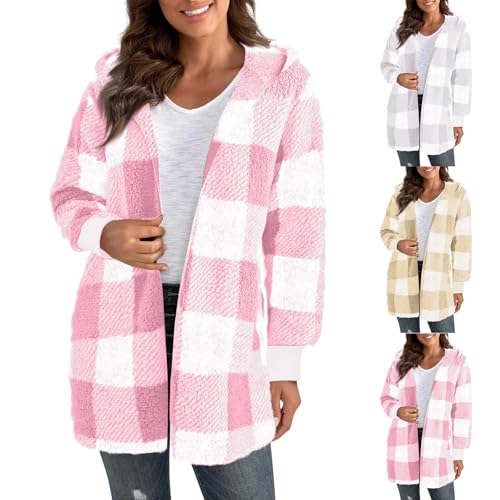 Womens Winter Coats Fuzzy Cute Warm Winter Comfy Plush Women's Coats Hooded Windbreaker Fleece Open Front Oversized Cardigan