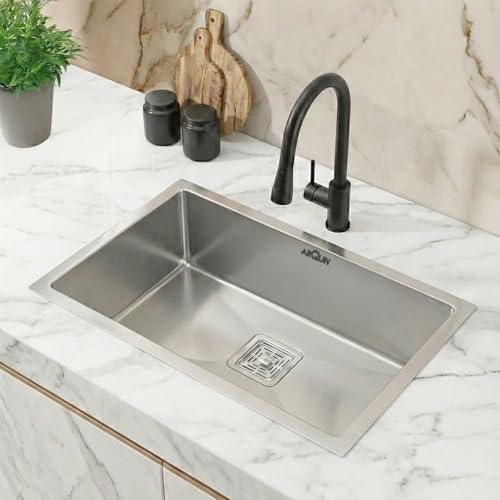 Image of ARQUIN Kitchen Sink 24 inchx18 inchx10 inch Inch 304 Grade Single Bowl Stainless Steel Handmade Matt Finish Single Bowl Kitchen Sink For Basin With Vegetable Fruit Tray /Waste Coupling Hose Pipe /Kitchen Sinks
