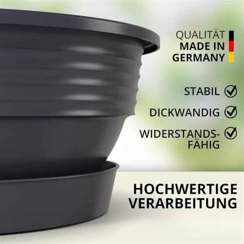 Plastard Pflanzenschalen Ø 52 cm mit Untersetzer rund – Anthrazit – Ansicht 5