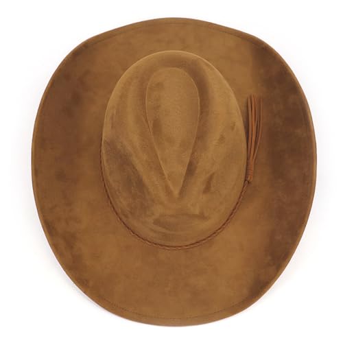 Image of Western Cowboy Hat for Women Men Classic Fedora Hats Wide Brim Suede Cowboy Hat for Women with Buckle Belt