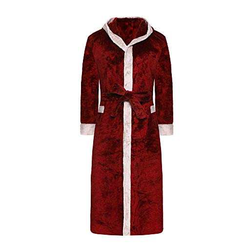 EPLAZA Women's Long Hooded Fuzzy Fleece Robe Warm Plush Bathrobe Cozy Housecoat Sleepwear with Pockets (Burgundy, Tag XL)