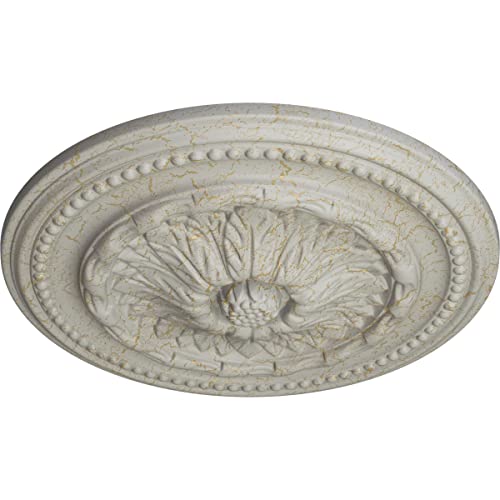 Image of Ekena Millwork CM15CHPCC 15 3 /4 inchOD x 1 7 /8 inchP Chester Ceiling Medallion, Pot of Cream Crackle